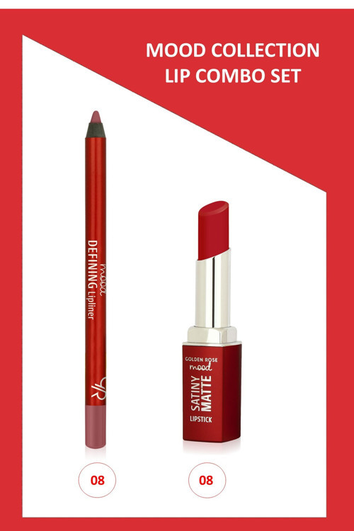 Mood Lip Combo Set - Defining Dudak Kalemi No:08 - Satiny Matte Ruj No:08