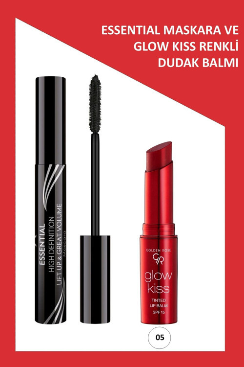 Essential Hacim Veren Maskara & Glow Kiss Renkli Dudak Nemlendirici No:05 Makyaj Seti