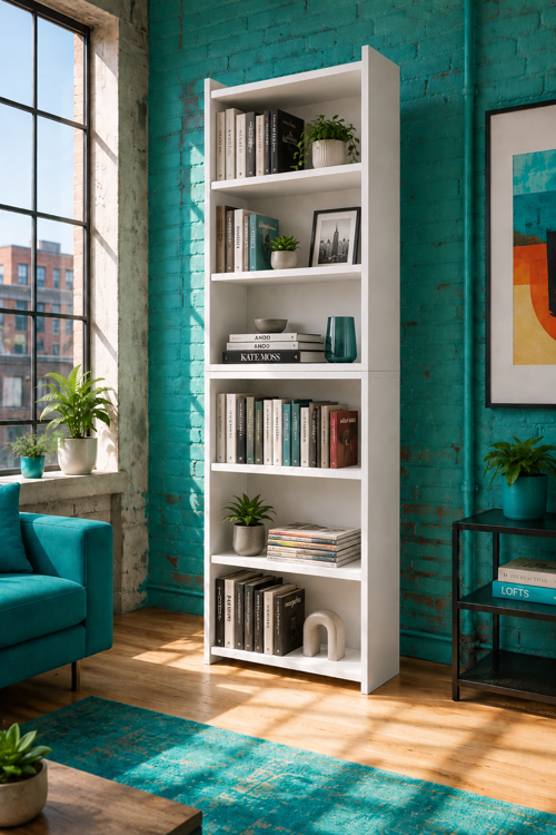 Nova 6 Raflı Beyaz MDF Modüler Ofis Kitaplık 55x23x208 cm