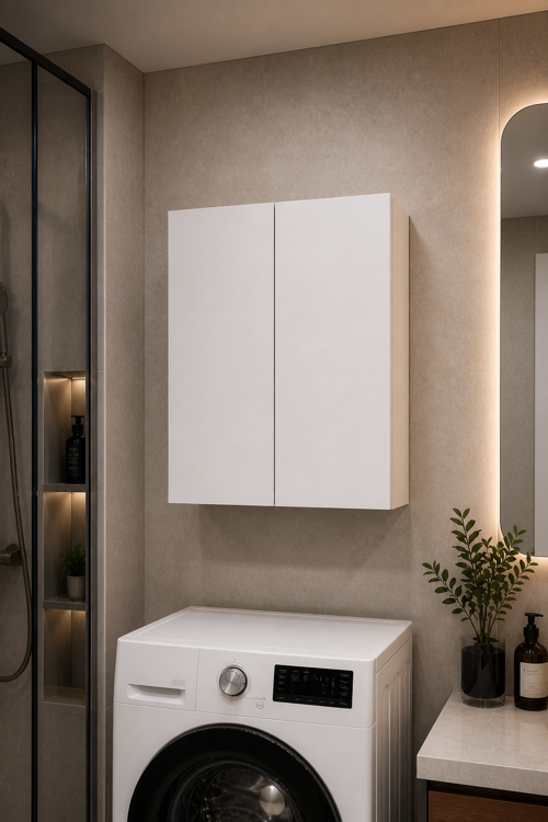 3 Raflı Çok Amaçlı Banyo Dolabı Mat Beyaz MDF Lam 69x55x25 cm Yavaşlatıcılı Kapaklı Duvar Dolabı