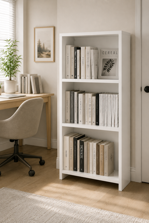 Beyaz MDF Kitaplık 3 Gözlü Raflı Çok Amaçlı Kitaplık Dolabı 104x55x23 cm