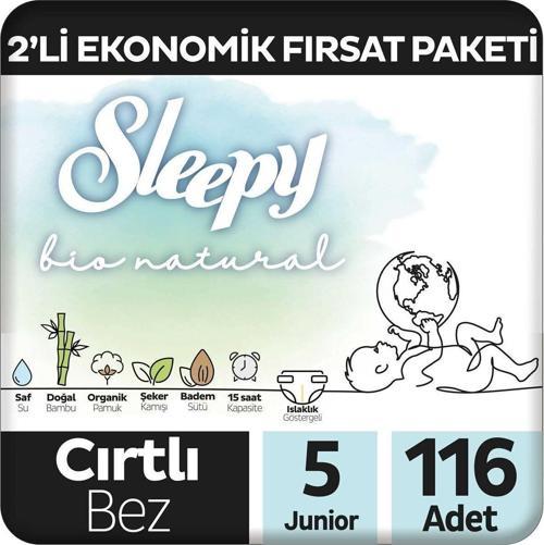 Bio Natural 2'Li Ekonomik Fırsat Paketi Bebek Bezi 5 Numara Junior 116 Adet (58X2) Adet