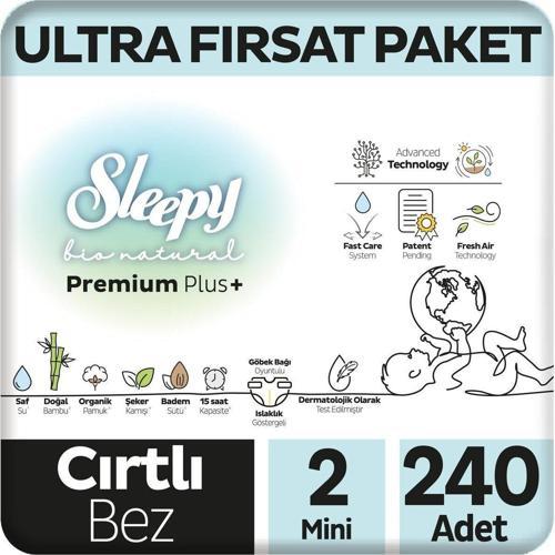 Bio Natural Premium Plus Ultra Fırsat Paketi Bebek Bezi 2 Numara Mini 240 Adet