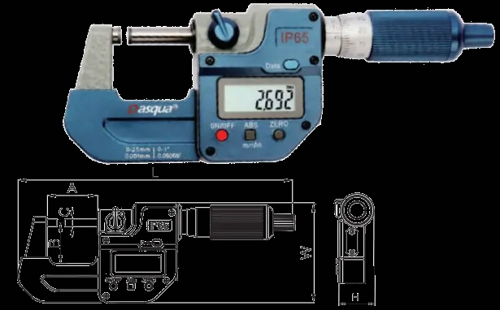 0-25mm Dijital Dış Çap Mikrometre IP65 Yağa, Suya Dirençli 4410-2105-A