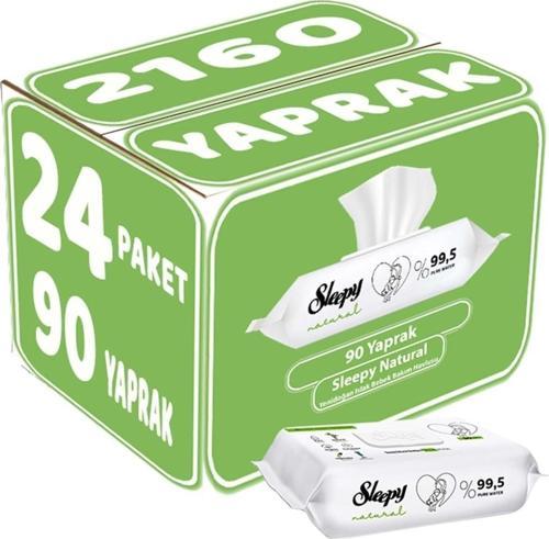Islak Havlu Mendil 90 Yaprak Natural Yenidoğan 24 Lü Set 2160 Yaprak Plastik Kapaklı