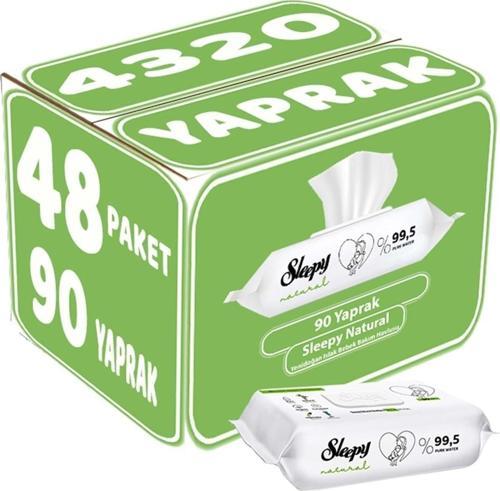Islak Havlu Mendil 90 Yaprak Natural Yenidoğan 48 Li Set 4320 Yaprak Plastik Kapaklı