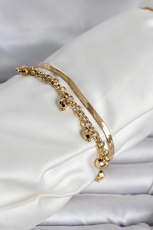 316L Çelik Gold Renk Dorika ve İtalyan Zincirli Model Kadın Bileklik