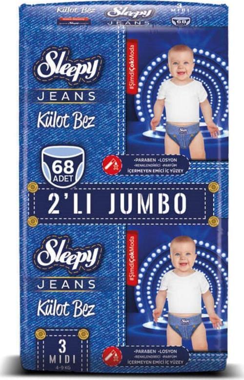 Jeans Külot Bez 3 Beden Midi 2'li Jumbo 68 Adet