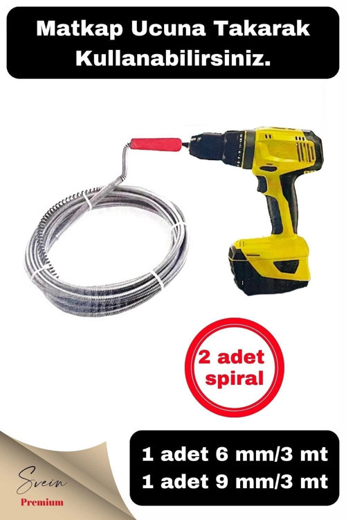 Yapı Ergonomik Matkap Ucu Boru Temizleme Ve Tıkanıklık Açma Spirali 3 Metre 2 Adet