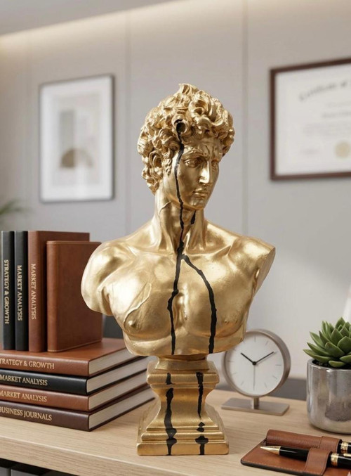 Modern Dekoratif Biblo – Gold Siyah Detay David/ Davut Heykeli, Salon Konsol & Sehpa Üstü Şık Ev Dekorasyonu, Lüks Ofis