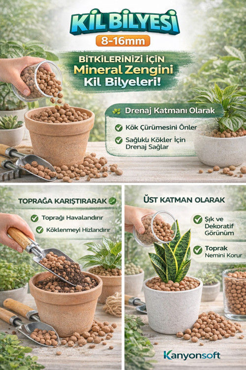 Bitki Bakımı İçin Doğal Kil Bilyesi (Hidroton) – Topraksız Tarım Kil Bilyesi - 3 Litre