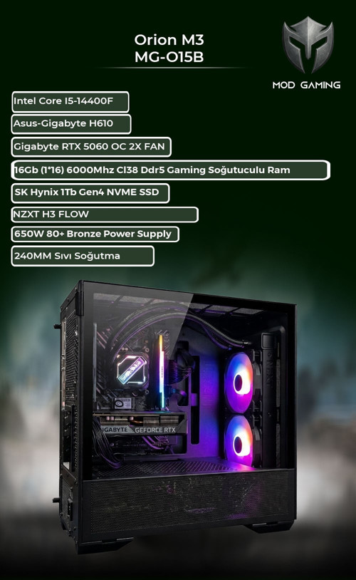 Orion MG-O15B Intel Core I5-14400F 16GB Ram Rtx 5060 1tb SSD Oyuncu OEM PAKET