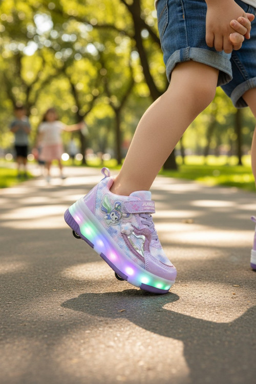 Çocuk Patenli Işıklı Tekerlekli Spor Ayakkabı & Rahat Cırt Cırtlı Kaykay Ayakkabı 4 Tekerli sneaker