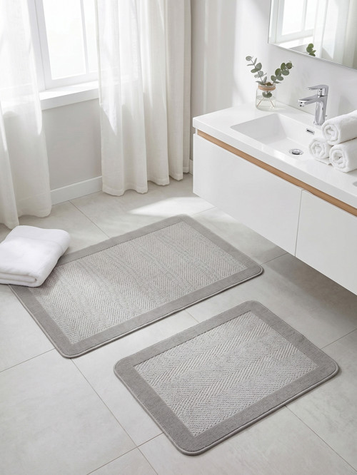 Sisal Vektör Kaymaz Tabanlı Kolay Silinebilir 2li Gri Banyo Paspas Seti 60x100-50x60