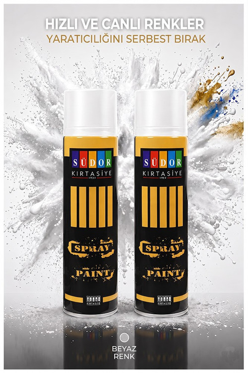 Beyaz Sprey Boya 200 ml 2 Adet Südor Hızlı Kuruyan Renkli Profesyonel Canlı Renk Ahşap Plastik Demir Metal Porselen Cam