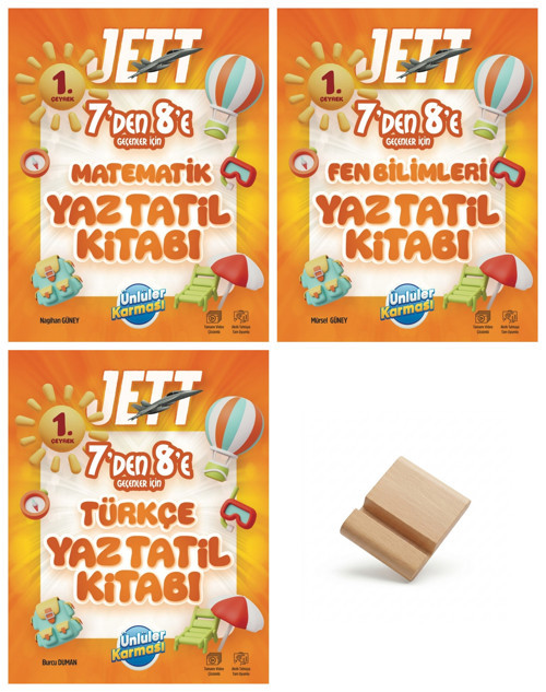Ünlüler Karması LGS JETT 7'den 8'e Matematik Fen ve Türkçe Yaz Tatili Kitabı 3lü Set+ Telefon Standı