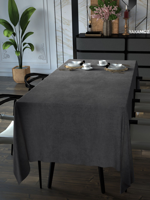 Karanlık Gri Kadife Dokulu Masa Örtüsü Dertsiz Velvet Touch Serisi
