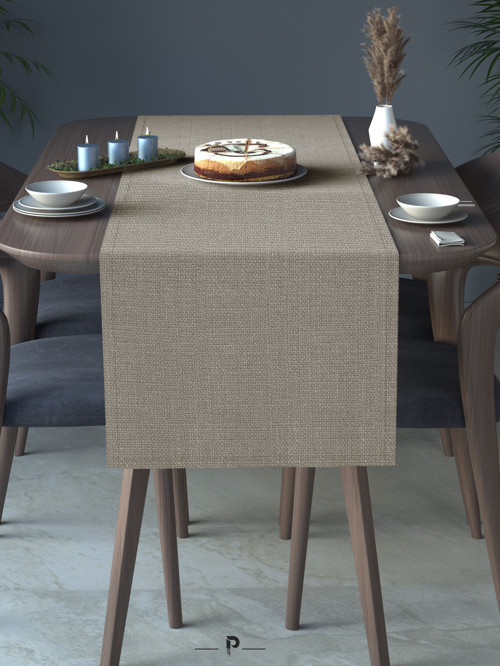 Home Keten Dokulu Runner Taş Rengi Renk Dekoratif Şık Runner Örtü