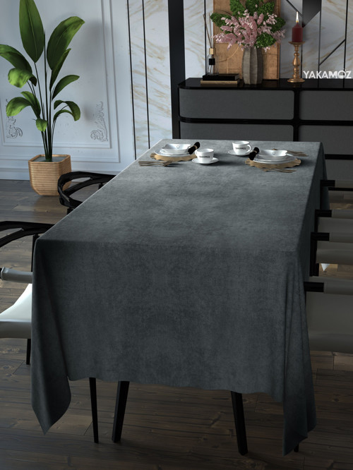 Gümüş Grisi Kadife Dokulu Masa Örtüsü Dertsiz Velvet Touch Serisi