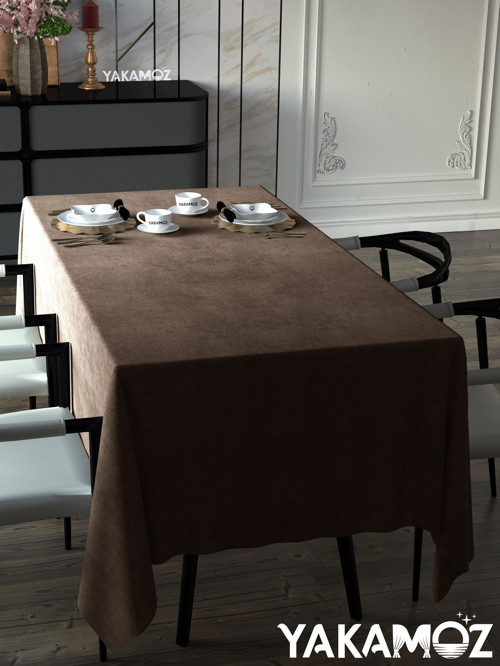 Kaju Rengi Kadife Dokulu Masa Örtüsü Dertsiz Velvet Touch Serisi