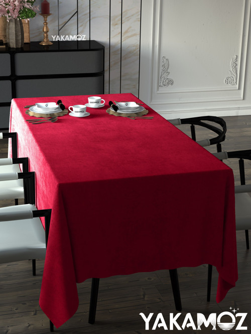 Kırmızı Renk Kadife Dokulu Masa Örtüsü Dertsiz Velvet Touch Serisi