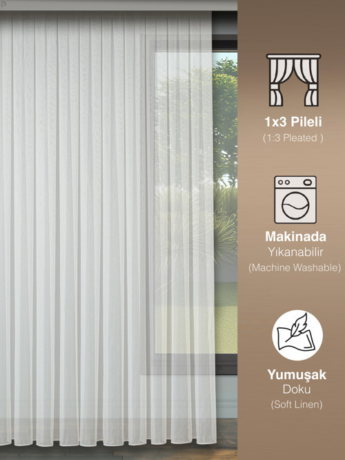Simli Bambu Tül Perde | 1/3 Sık Pile | Işıltılı | Ütü Gerektirmez | En Çok Tercih Edilen