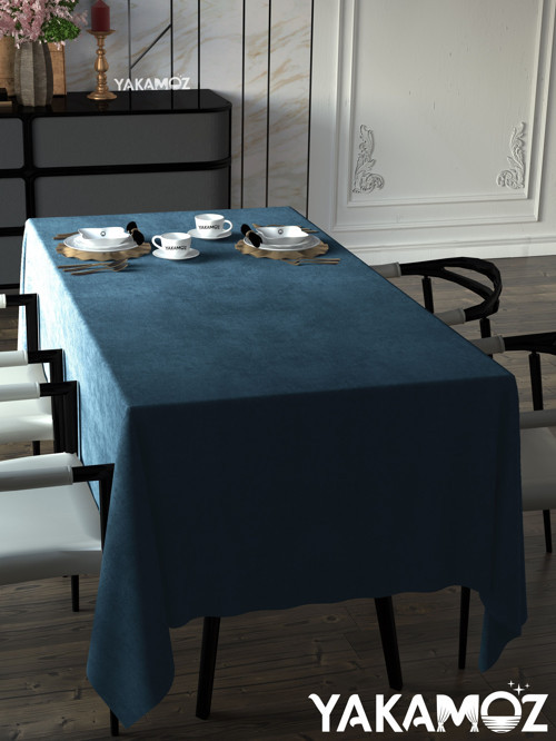 Güvercin Mavisi Kadife Dokulu Masa Örtüsü Dertsiz Velvet Touch Serisi