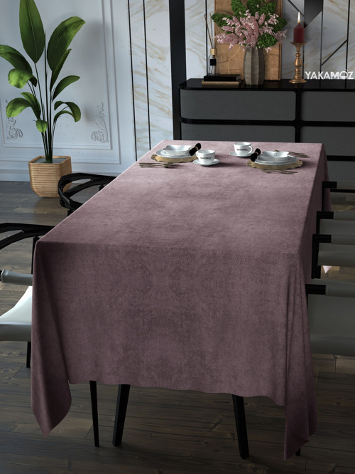 Tatlı Pembe Rengi Kadife Dokulu Masa Örtüsü Dertsiz Velvet Touch Serisi