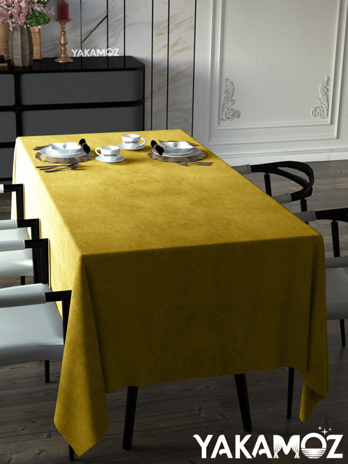 Güneş Sarısı Kadife Dokulu Masa Örtüsü Dertsiz Velvet Touch Serisi