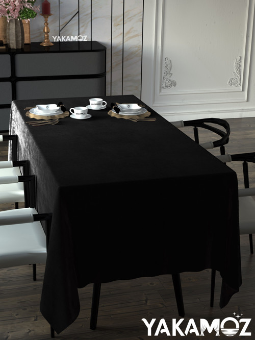 Siyah Renk Kadife Dokulu Masa Örtüsü Dertsiz Velvet Touch Serisi