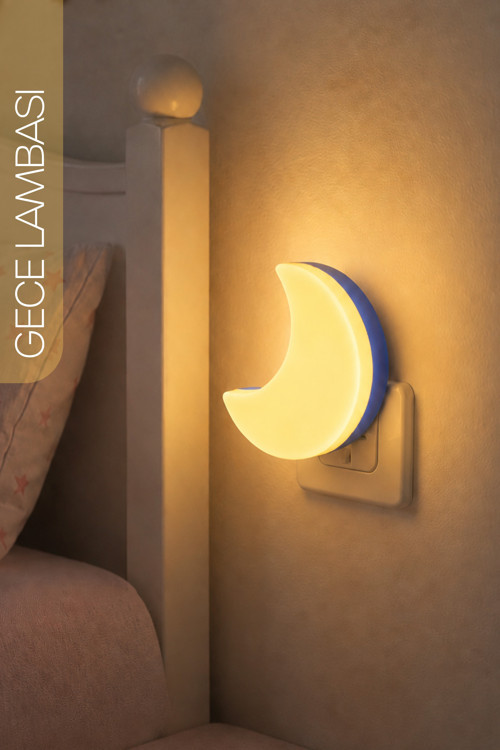 Yarım Ay Gece Lambası ON/OFF Tuşlu Koridor Hol Işığı Uyuma Işığı Sarı K6975