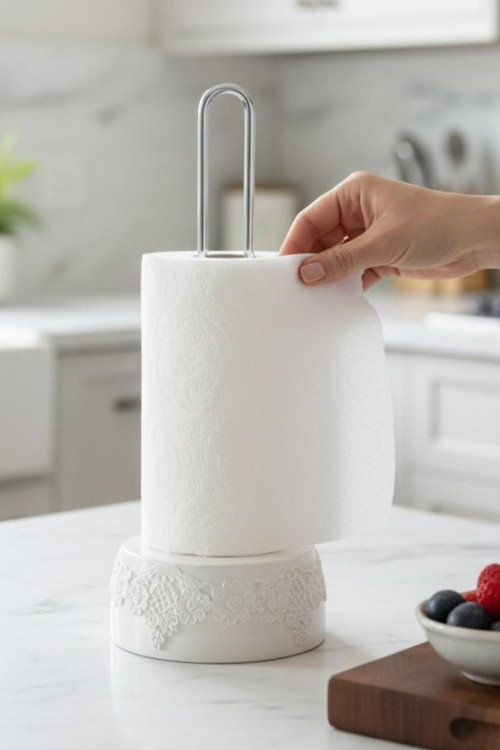 Polyester Dantel Beyaz Dik Rulo Kağıt Havluluk 32cm