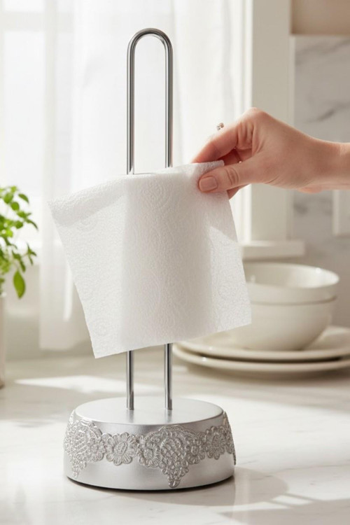 Polyester Dantel Gümüş Dik Rulo Kağıt Havluluk 32cm