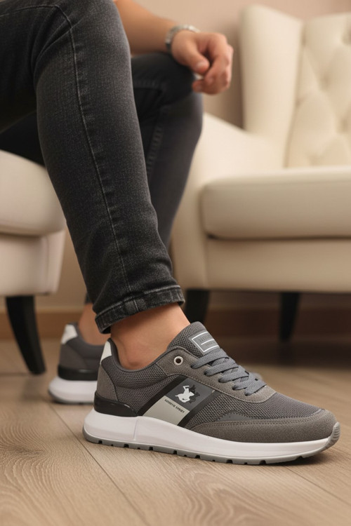Erkek Süet ve File Dokulu Hafif Kalın Tabanlı Bağcıklı Günlük Spor Ayakkabı Sneaker