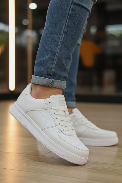 Erkek Deri Dokulu Hafif Kalın Tabanlı Bağcıklı Klasik Günlük Spor Ayakkabı Sneaker