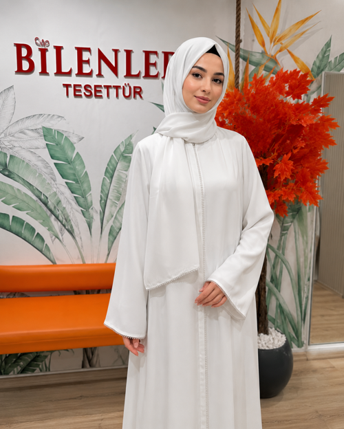 Dubai İpeği Kesme Kristal Taşlı Fermuarlı Ferace