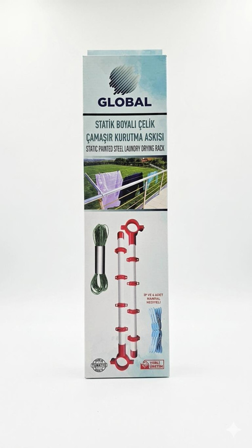 Balkon Küpeşte Çamaşır Kurutma Askısı 55 cm - Statik Boyalı Çelik Boru + Çamaşır İpi ve Mandal Hediyeli