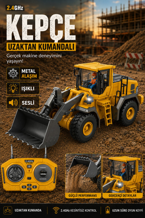 Işıklı Sesli Full Fonksiyon Metal Hareketli Kepçe 2.4ghz Uzaktan Kumandalı Loader 9 Kanal