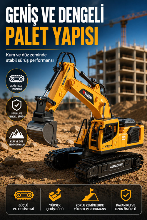 Buharlı Işıklı Sesli Metal Alaşım Excavator Uzaktan Kumandalı RC İş Makinesi