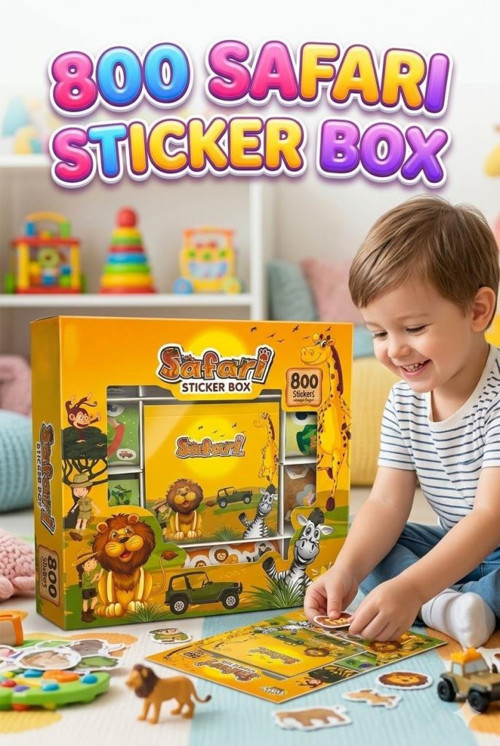 Safari Sticker Box - 800 Parça Hayvan Temalı Eğitici Çıkartma Origami - Defter Aktivite Seti