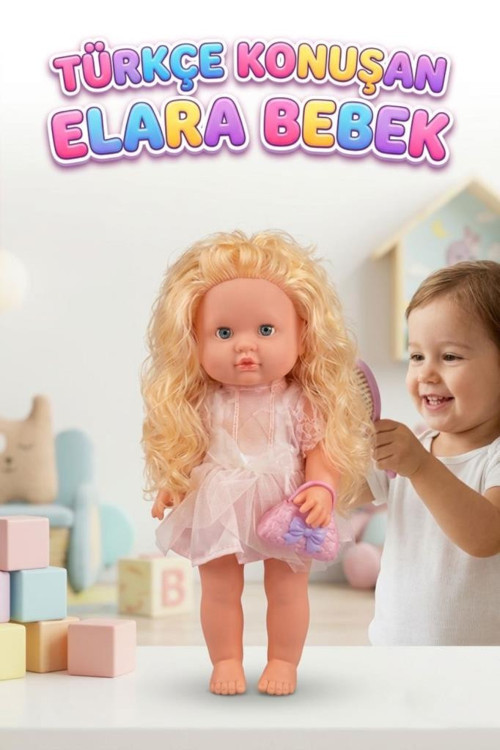 Elara Türkçe Konuşan 35cm Kafası Kolları ve Bacakları Et Bebek Gövdesi Sert Plastik Oyuncak Bebek