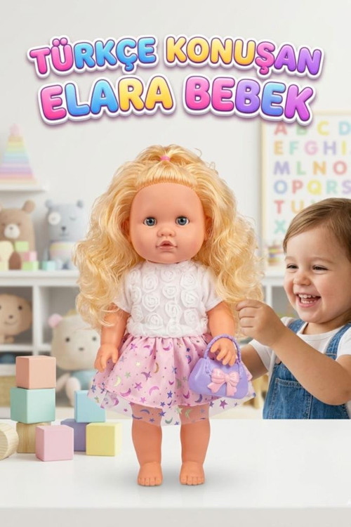 Elara Türkçe Konuşan 35cm Kafası Kolları ve Bacakları Et Bebek Gövdesi Sert Plastik Oyuncak Bebek