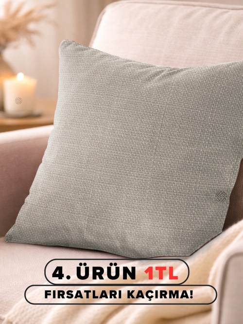 Taş Rengi Keten Dokulu Şık Dekoratif Kırlent Kılıfı Gizli Fermuarlı Modern Salon Yastığı