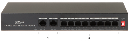 PFS3010-8ET-65, 8 Port, MegaBit, 8 Port PoE, 65W, +2 Port MegaBit Uplink, Yönetilemez, Masaüstü Switch