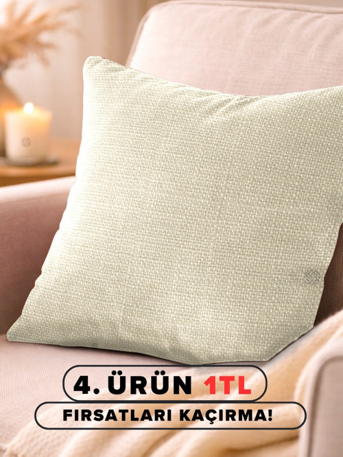 Açık Krem Keten Dokulu Şık Dekoratif Kırlent Kılıfı Gizli Fermuarlı Modern Salon Yastığı