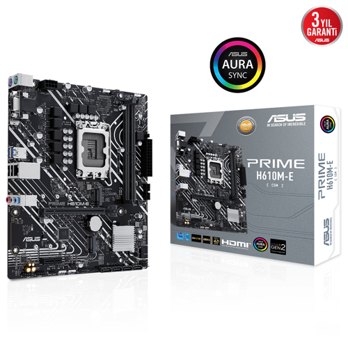 PRIME H610M-E CSM, 2xDDR5, 2x M.2, D-SUB, HDMI, DP, 12-13.Nesil, LGA1700 Soket, Anakart
