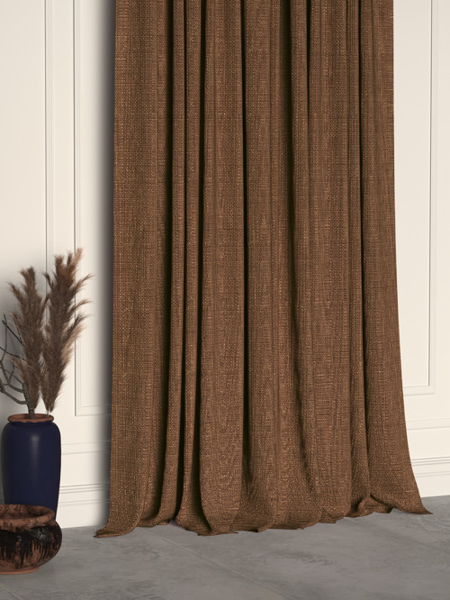 Kakao Kahverengi Keten Dokulu Pileli Yüksek Kalite Fon Perde