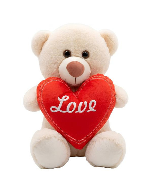 Kalp Tutan Beyaz Ayaklı Pelüş Ayıcık Krem 30 cm 04030