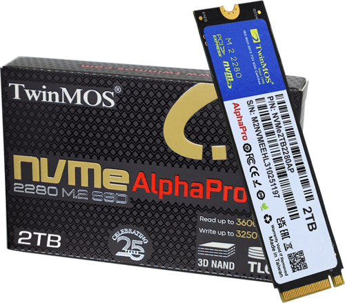 NVMe2TB2280AP, AlphaPro, 2TB, 3600-3250Mb/s, Gen3, NVMe PCIe M.2, SSD, TLC, 3DNAND