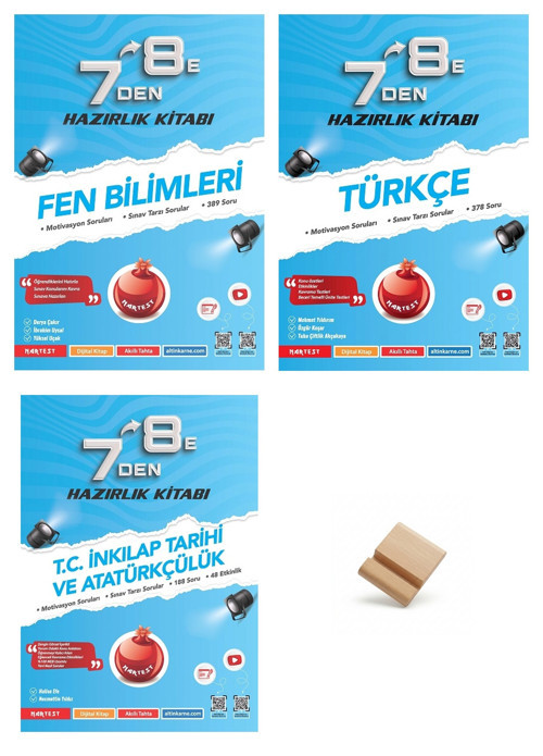 Nartest 7'den 8'e Fen Bilimleri Türkçe ve İnkılap Tarihi Hazırlık Kitabı 3lü Set + Telefon Standı
